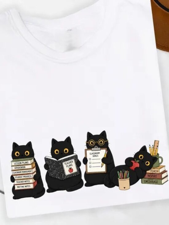 Tops - Graphic Cat Teacher Shirt, First Day Of School Tee, Cute Gift For Teacher